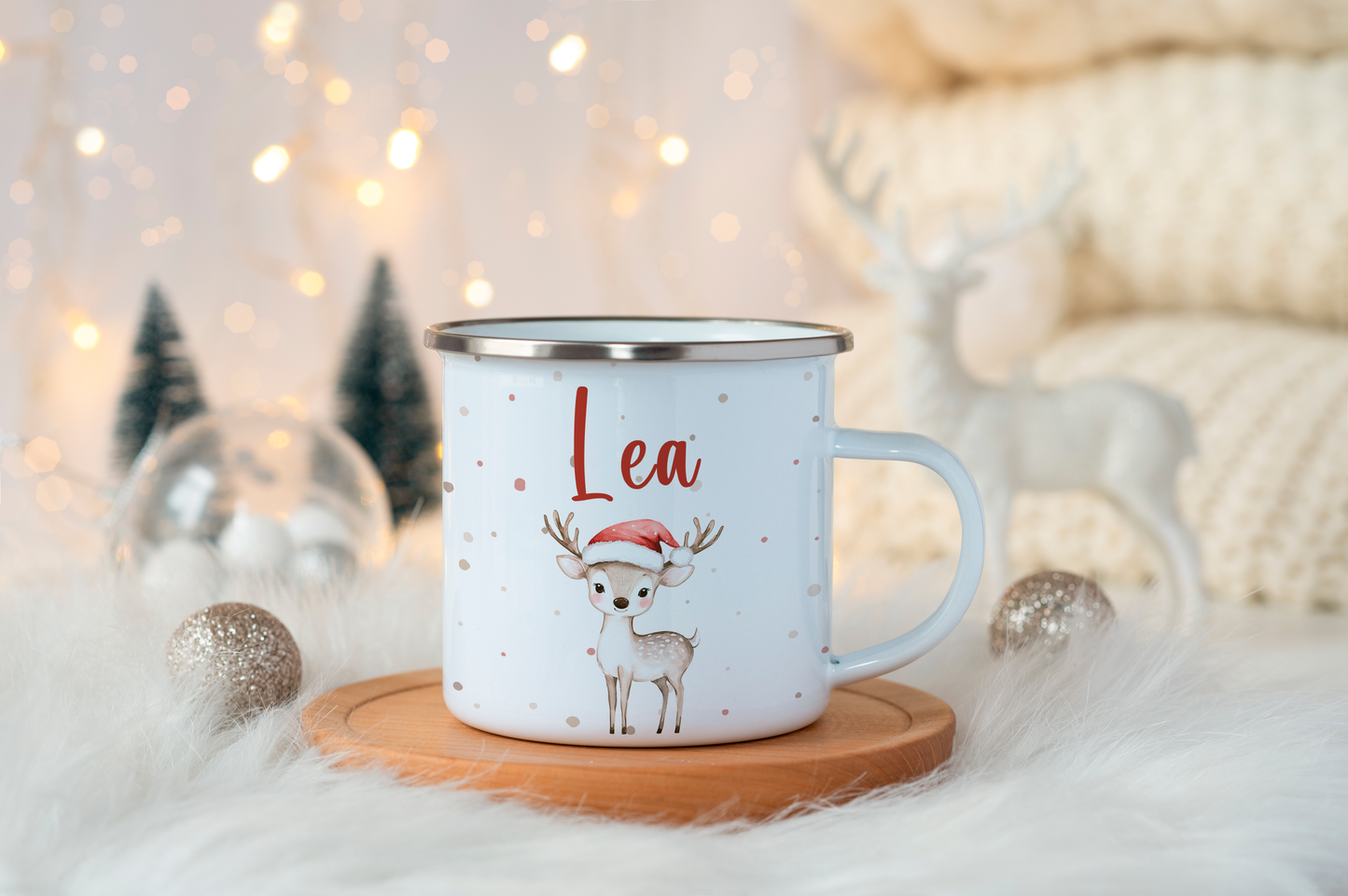 Emaille Kindertasse Personalisiert - Christmas Animals