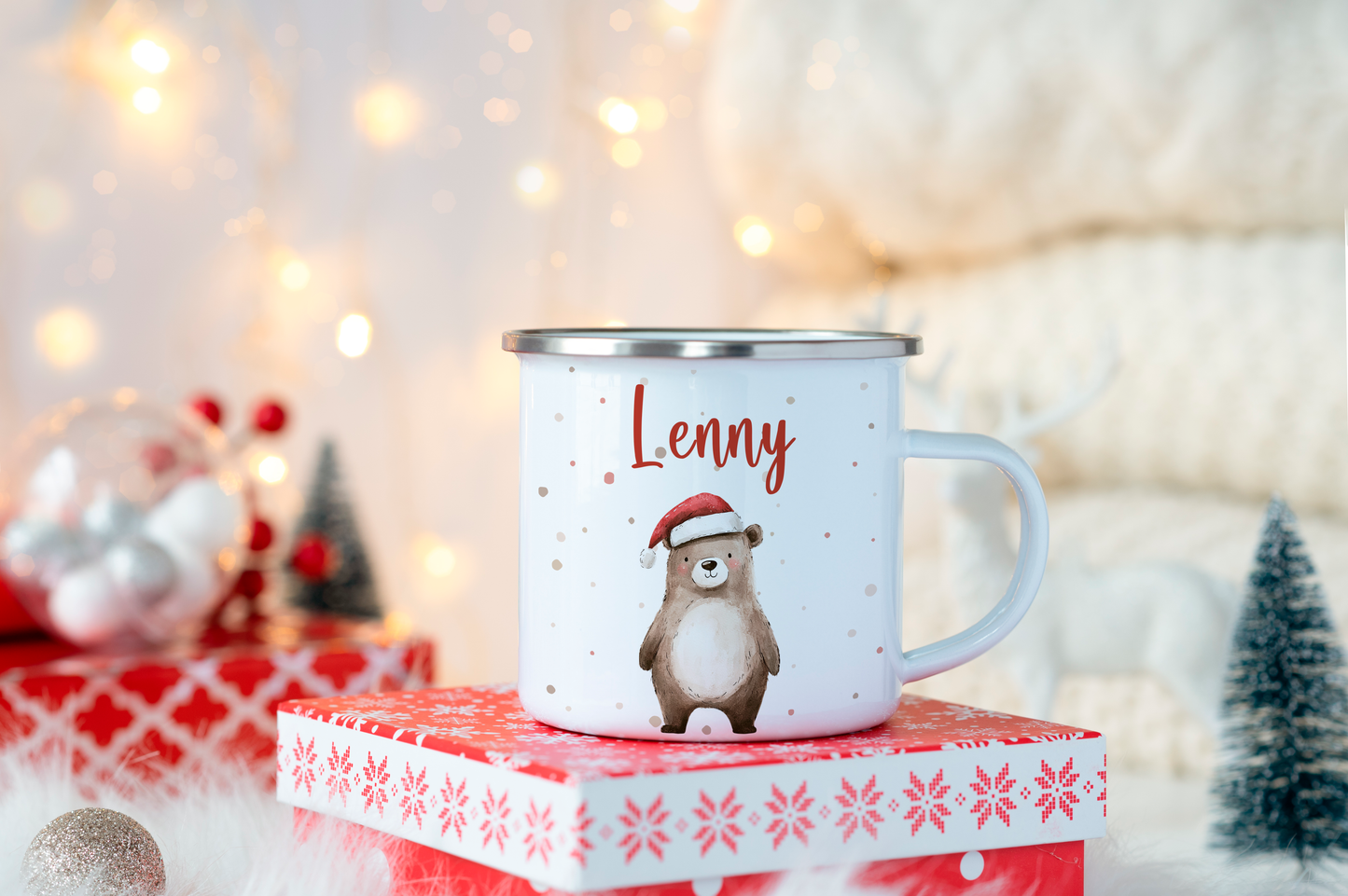 Emaille Kindertasse Personalisiert - Christmas Animals