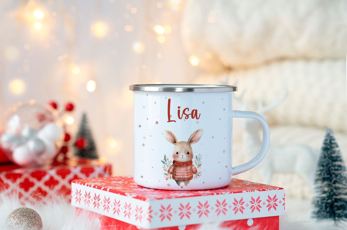 Emaille Kindertasse Personalisiert - Christmas Animals