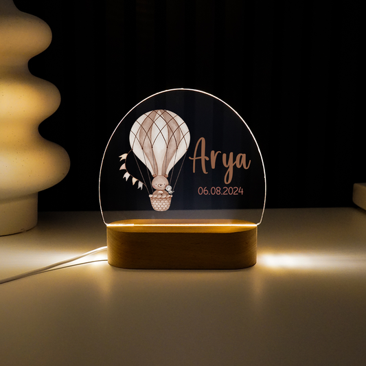 Personalisierte Nachtlampe LED - Boho Teddy & Heißluftballon