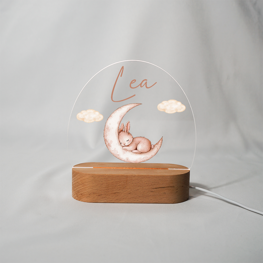 Personalisierte Nachtlampe LED - Schlafender Hase & Halbmond