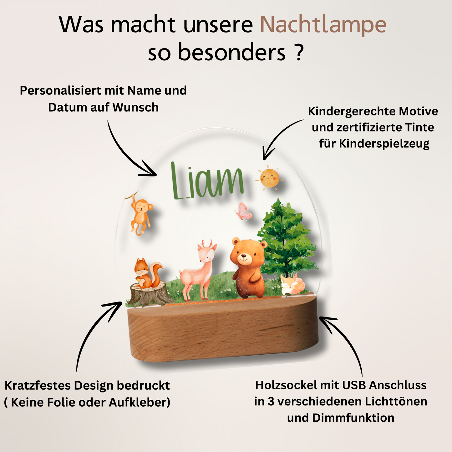 Personalisierte Nachtlampe LED - Boho Bär mit bunten Ballons
