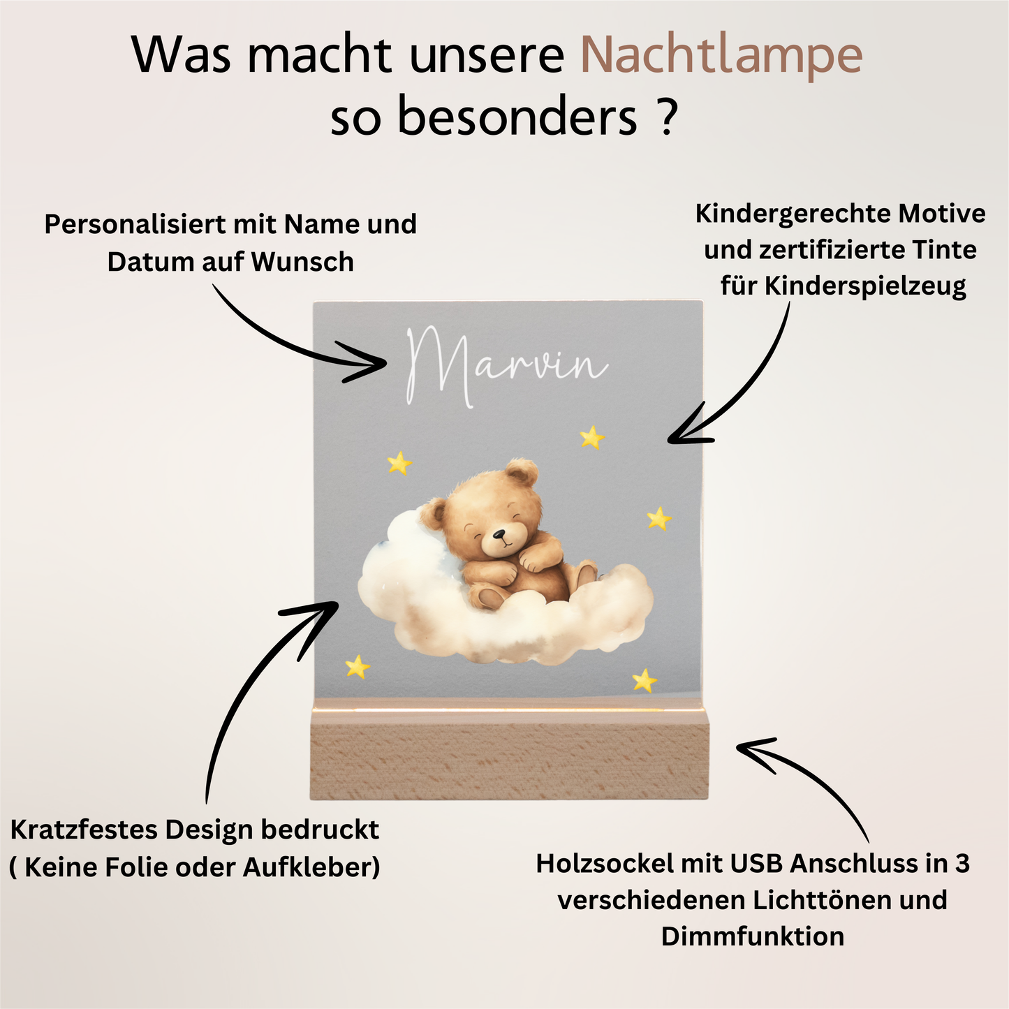 Personalisierte Nachtlampe - Bohemian Teddy