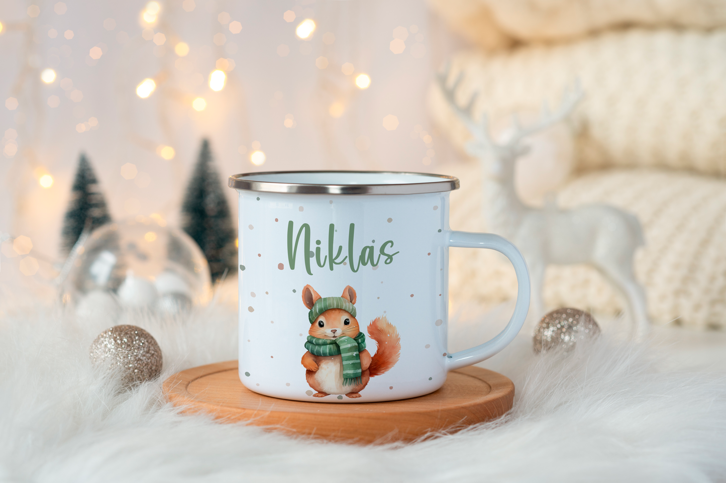Emaille Kindertasse Personalisiert - Christmas Animals