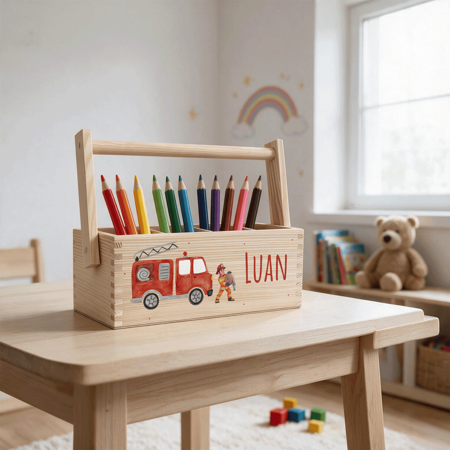 Stiftebox personalisiert - Geschenk zur Einschulung - Feuerwehrmann