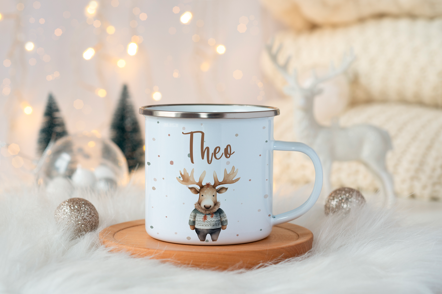 Emaille Kindertasse Personalisiert - Christmas Animals