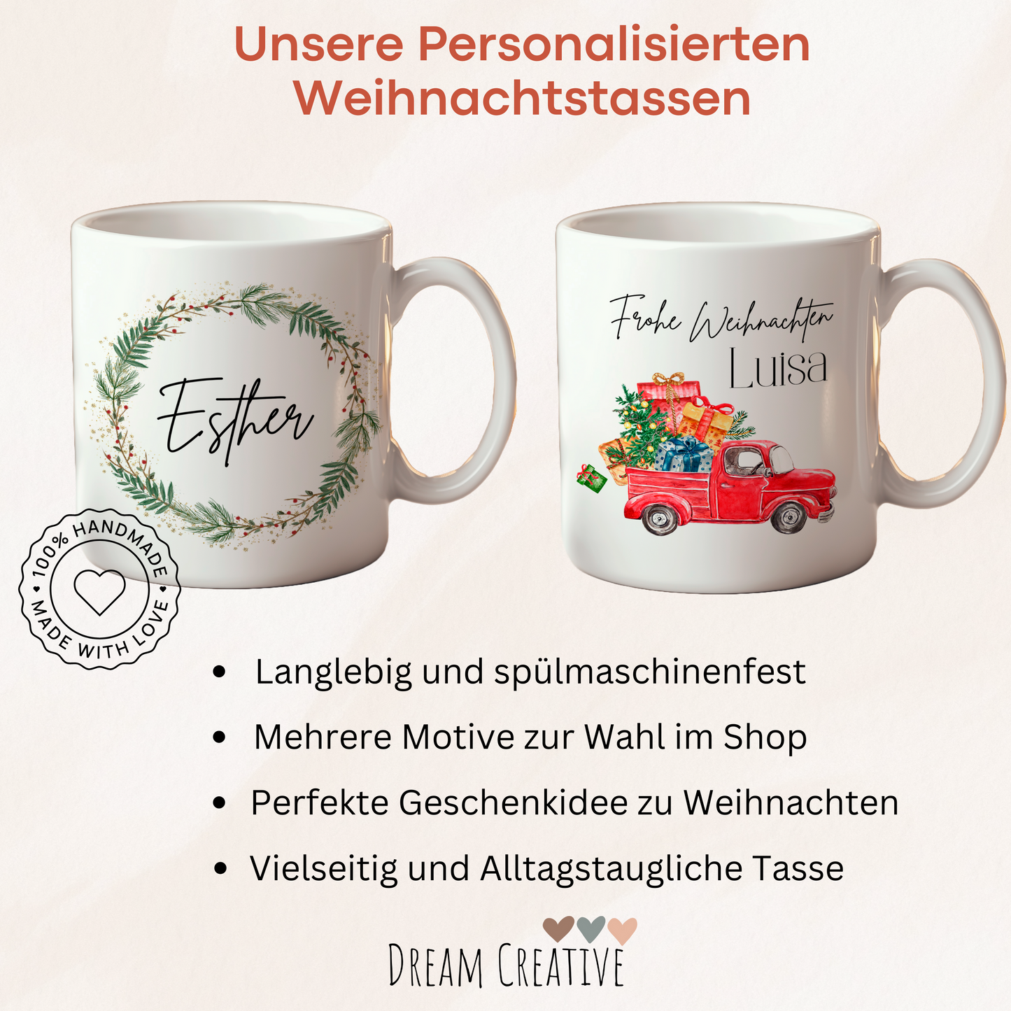 Weihnachtstasse Personalisiert - Weihnachtsgeschenk, Weihnachtskranz
