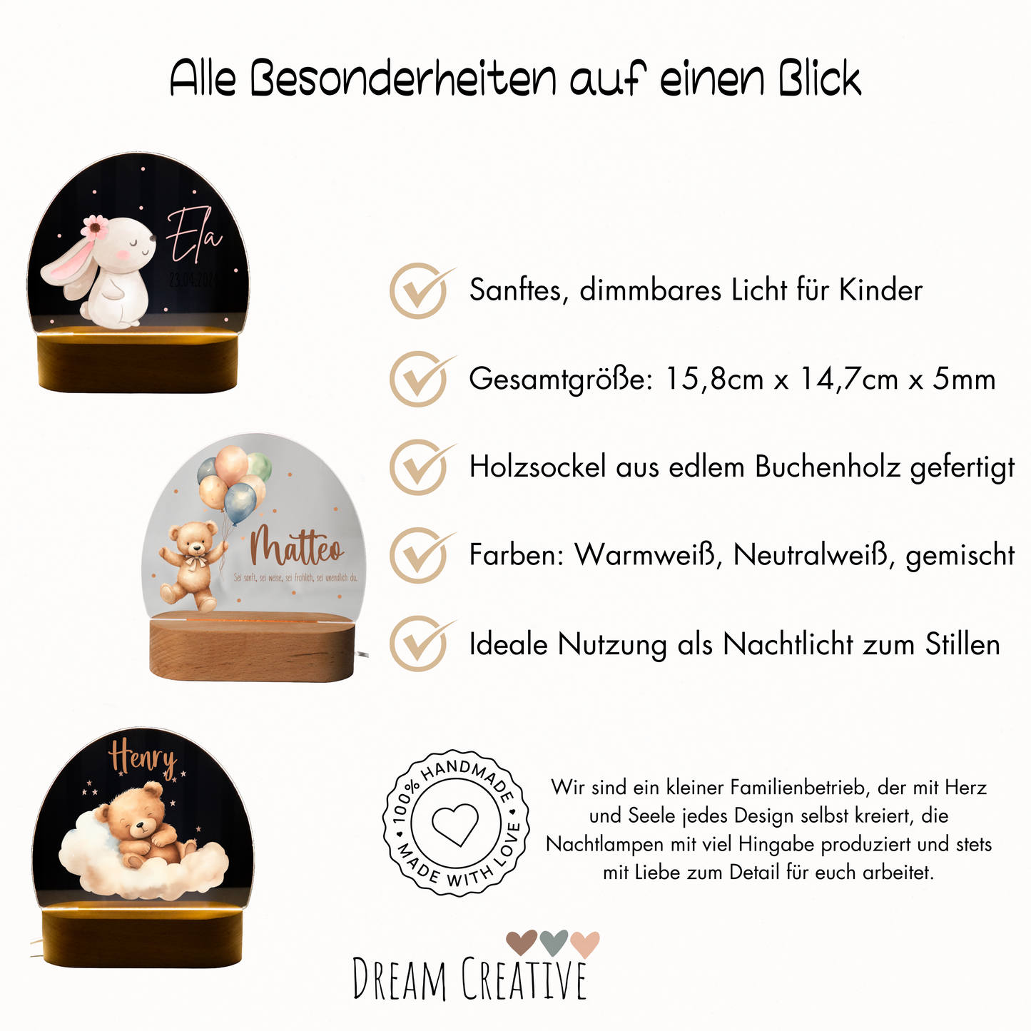 Personalisierte Nachtlampe LED - Boho Bär mit bunten Ballons