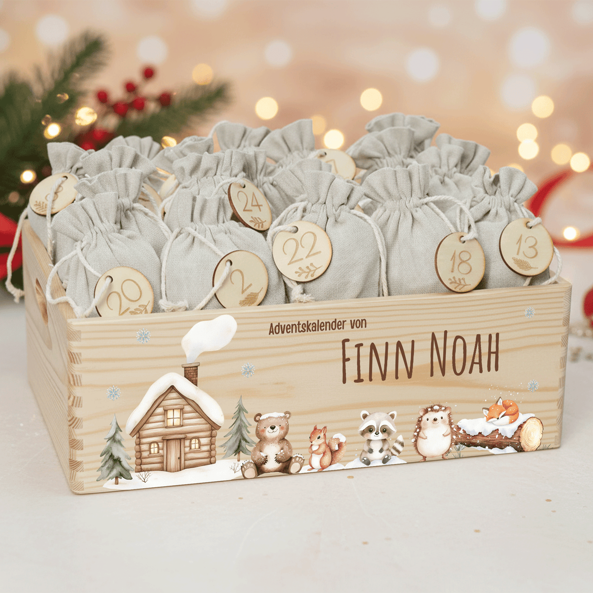 Adventskalender personalisiert zum befüllen - Boho Bärenfreunde
