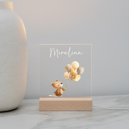 Personalisierte Nachtlampe - Süßer Teddybär & Luftballons