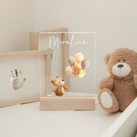 Personalisierte Nachtlampe - Süßer Teddybär & Luftballons