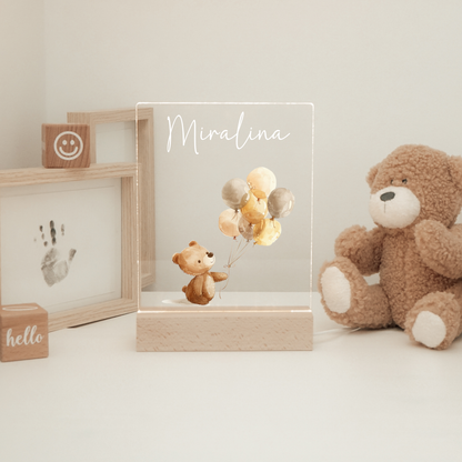 Personalisierte Nachtlampe - Süßer Teddybär & Luftballons