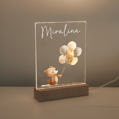 Personalisierte Nachtlampe - Süßer Teddybär & Luftballons