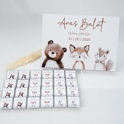 Premium Schokobox personalisiert- Blauer Teddy im Auto