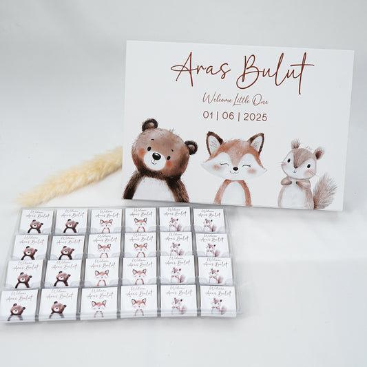 Premium Schokobox personalisiert- Blauer Teddy im Auto