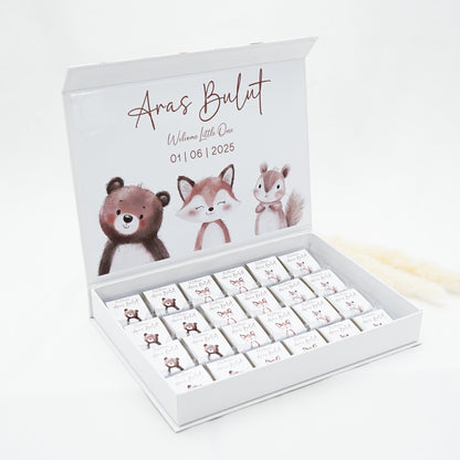 Premium Schokobox personalisiert- Blauer Teddy im Auto