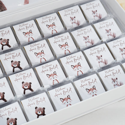 Premium Schokobox personalisiert- Blauer Teddy im Auto