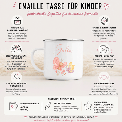 Personalisierte Emaille Tasse | Kindertasse - Schmetterling Motiv