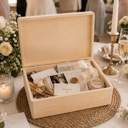 Personalisierte Erinnerungskiste | Standesamt, Verlobung, Hochzeit - Brautpaar Geschenk - Bunte Blumen