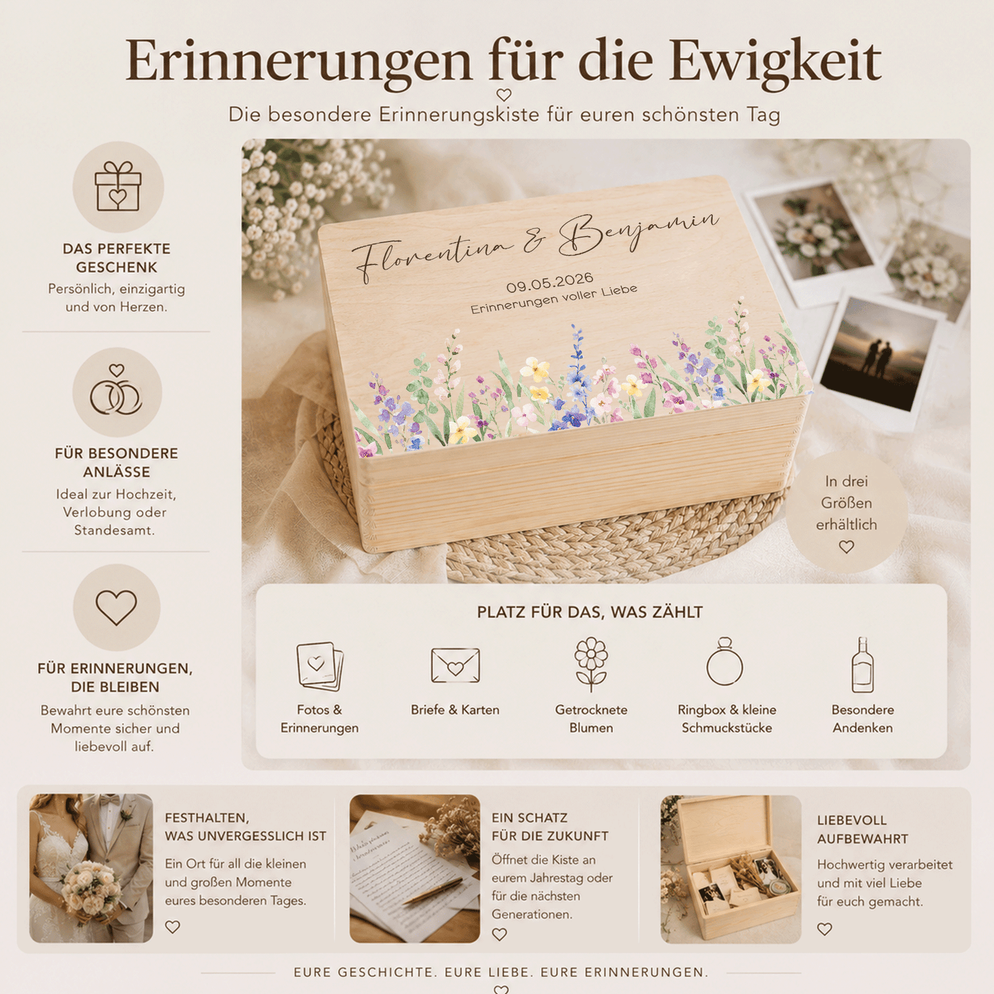 Erinnerungskiste | Standesamt, Verlobung, Hochzeit - Bunte Blüten