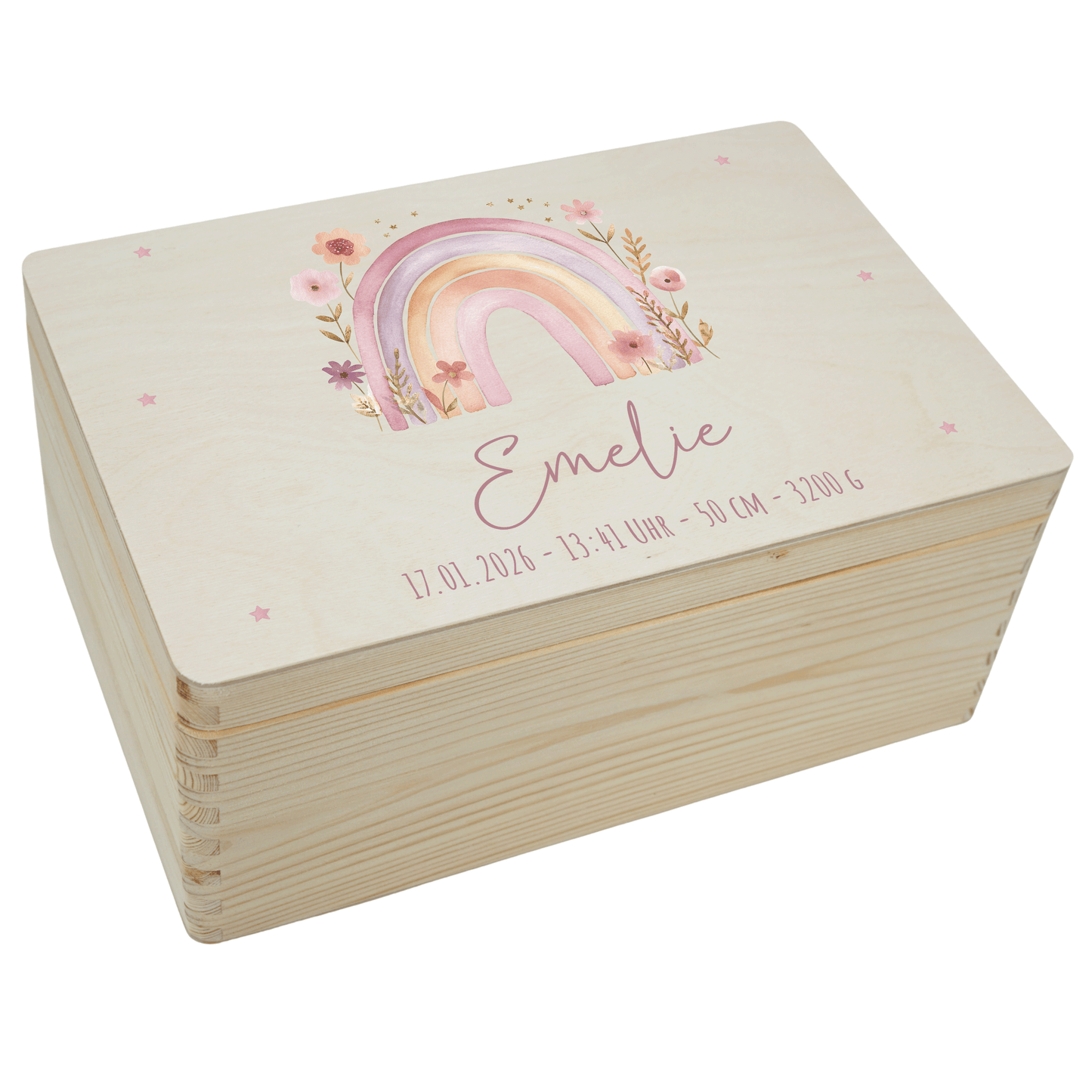 Personalisierte Erinnerungskiste - Regenbogen Rosa Pastell