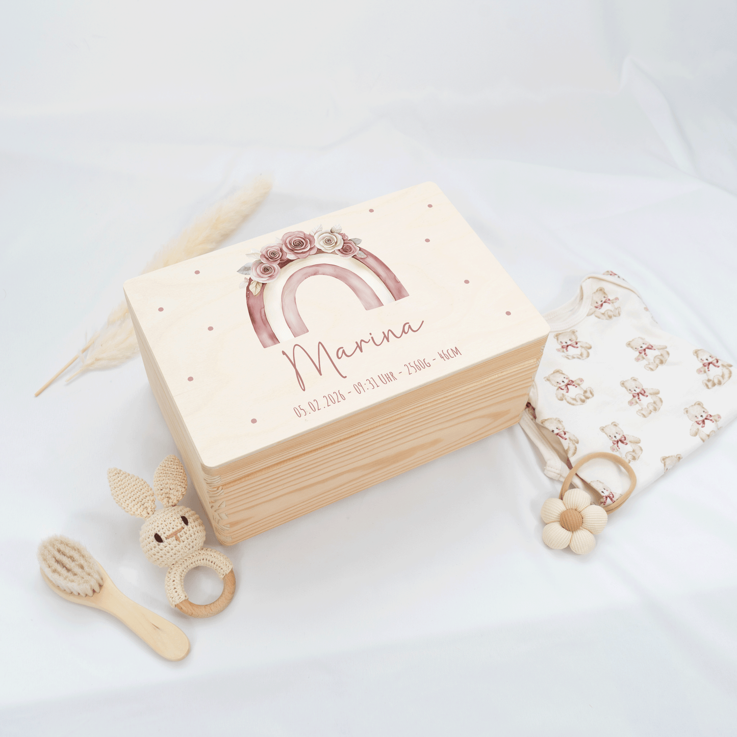 Personalisierte Erinnerungskiste - Pastell Rosa Regenbogen