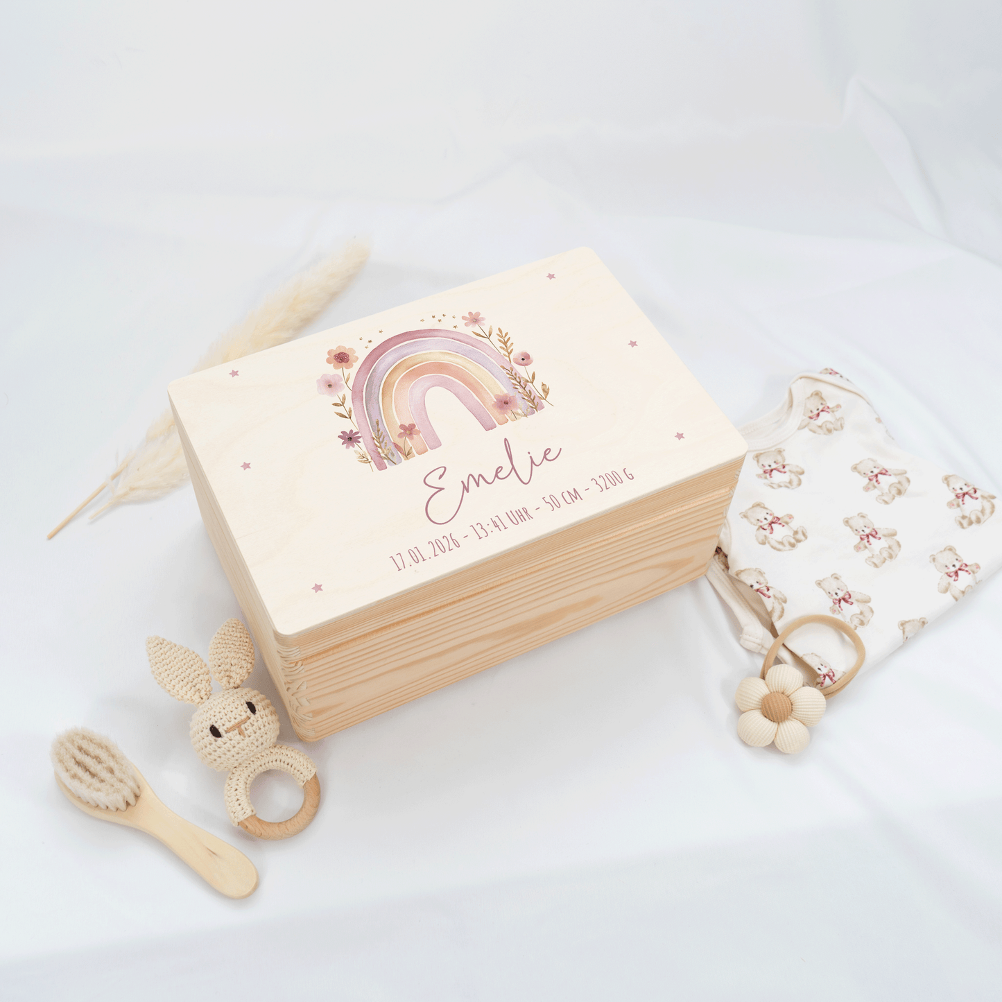 Personalisierte Erinnerungskiste - Regenbogen Rosa Pastell