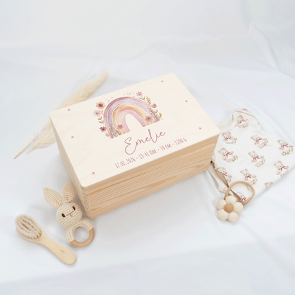 Personalisierte Erinnerungskiste - Regenbogen Rosa Pastell