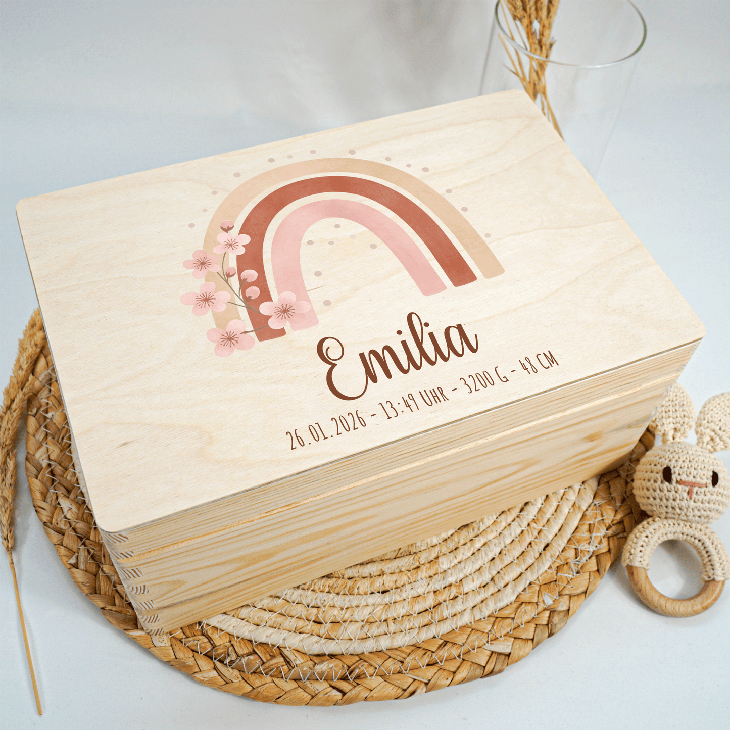 Personalisierte Erinnerungskiste - Boho Regenbogen