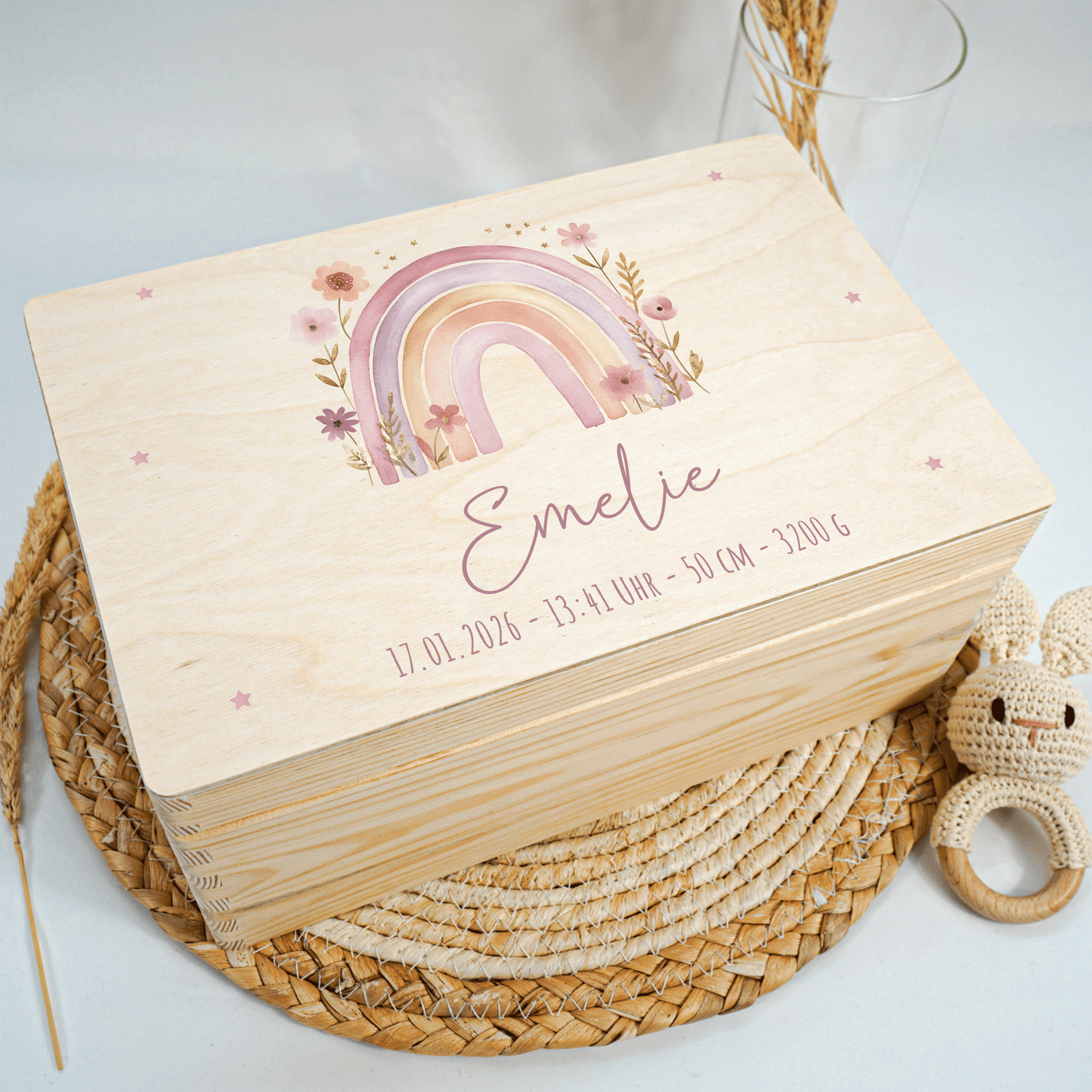 Personalisierte Erinnerungskiste - Regenbogen Rosa Pastell