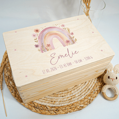 Personalisierte Erinnerungskiste - Regenbogen Rosa Pastell