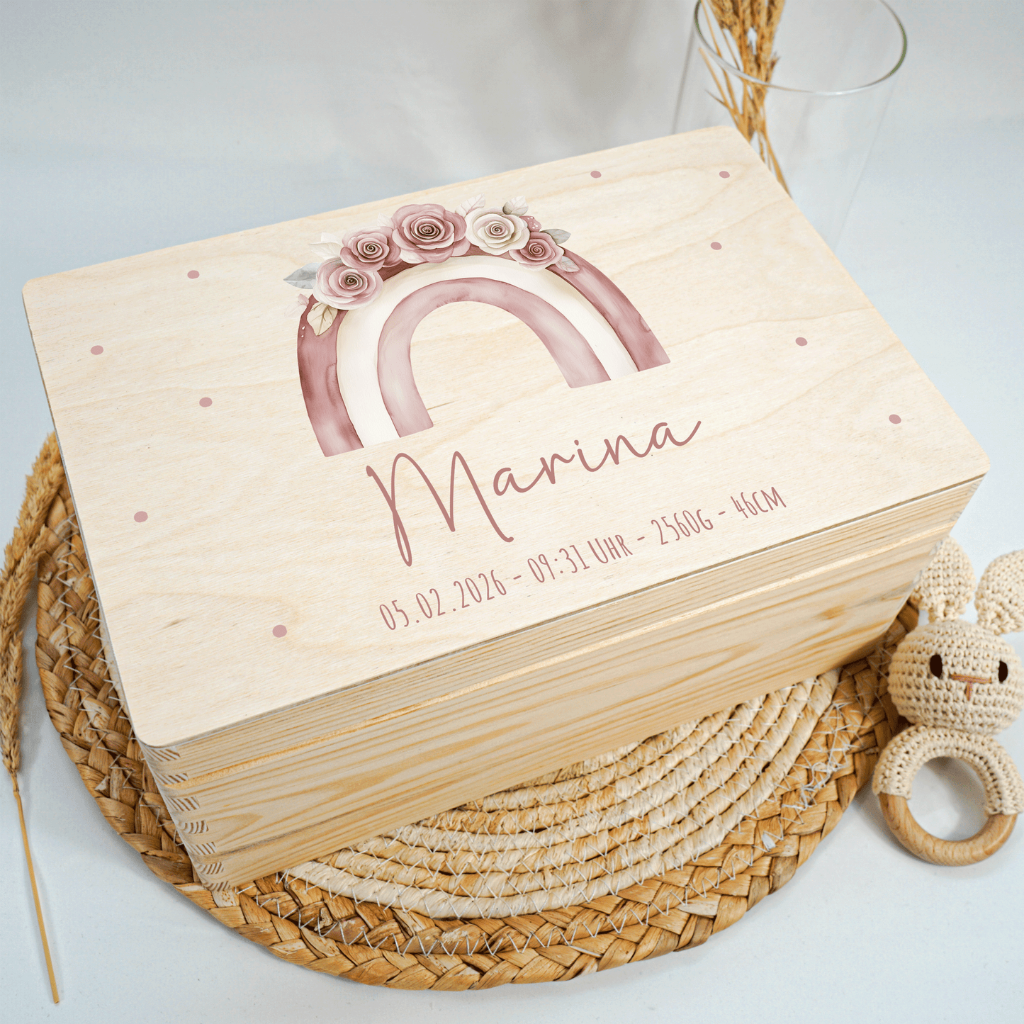 Personalisierte Erinnerungskiste - Pastell Rosa Regenbogen