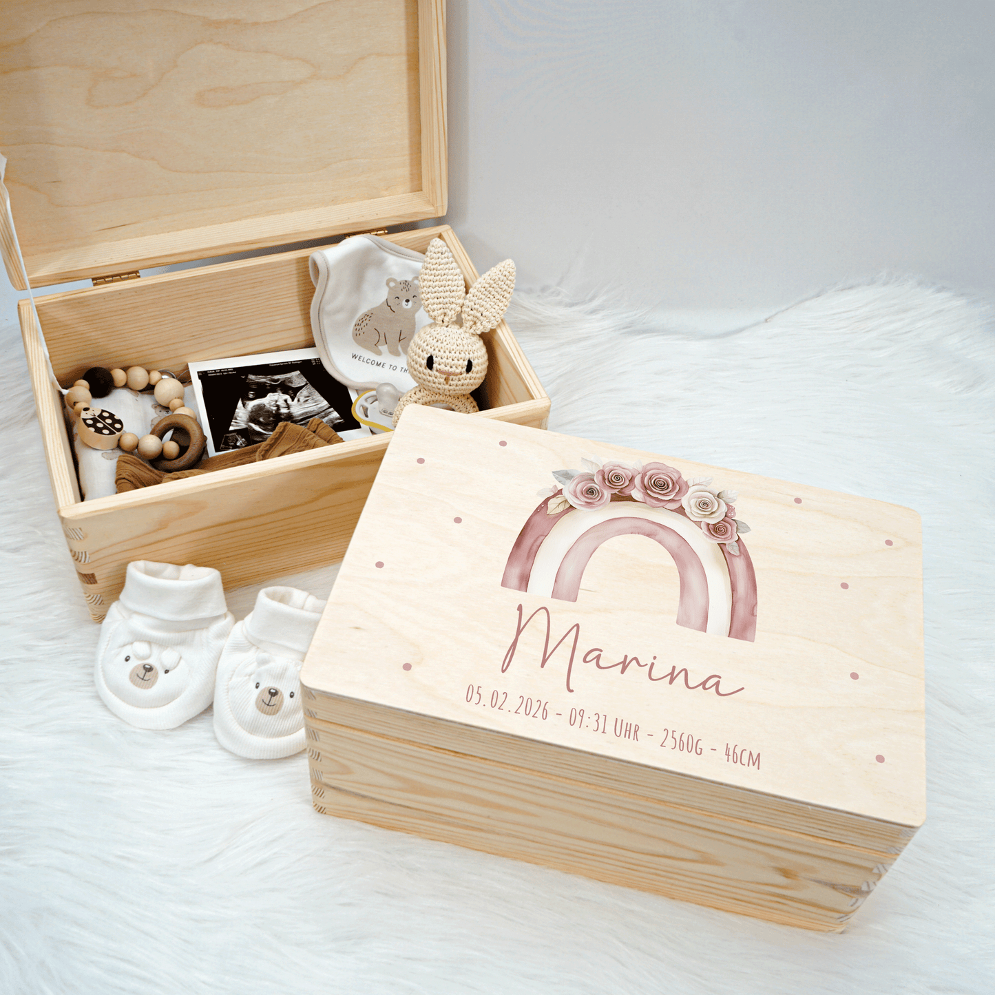 Personalisierte Erinnerungskiste - Pastell Rosa Regenbogen