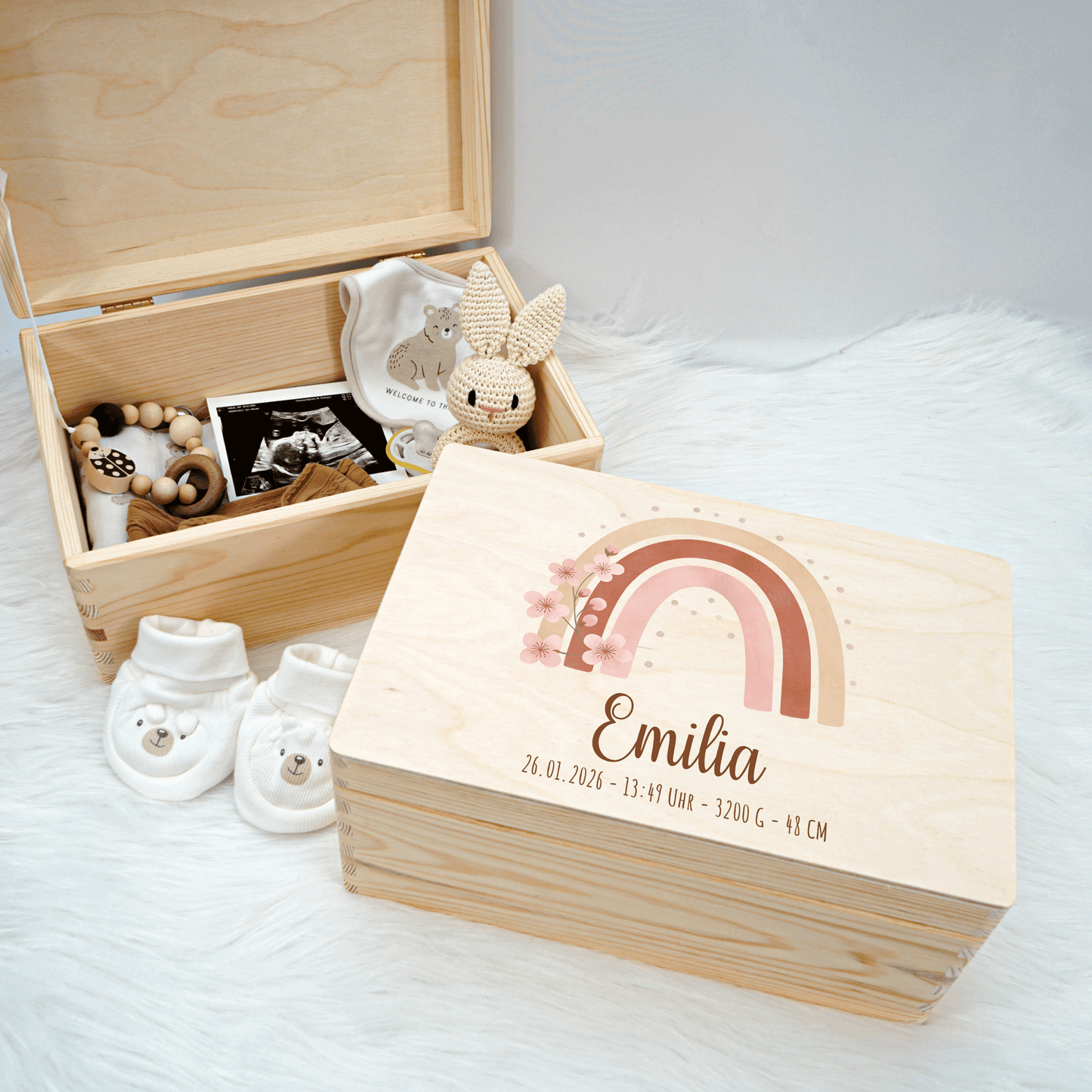 Personalisierte Erinnerungskiste - Boho Regenbogen