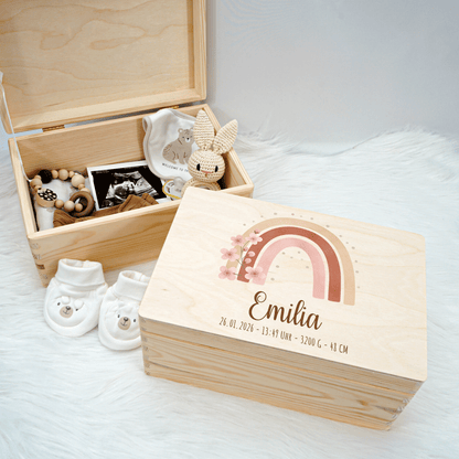 Personalisierte Erinnerungskiste - Boho Regenbogen
