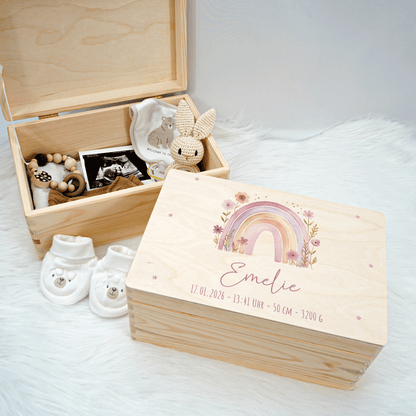 Personalisierte Erinnerungskiste - Regenbogen Rosa Pastell