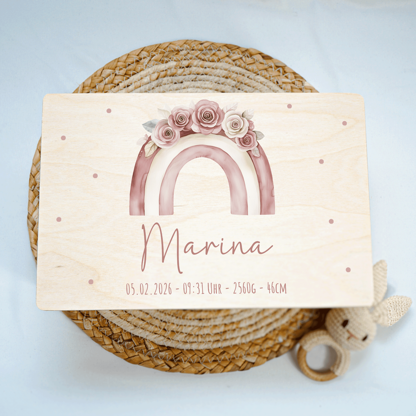 Personalisierte Erinnerungskiste - Pastell Rosa Regenbogen