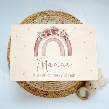 Personalisierte Erinnerungskiste - Pastell Rosa Regenbogen