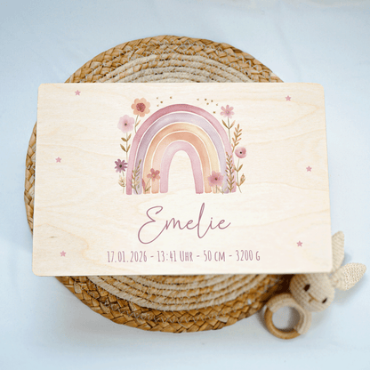Personalisierte Erinnerungskiste - Regenbogen Rosa Pastell