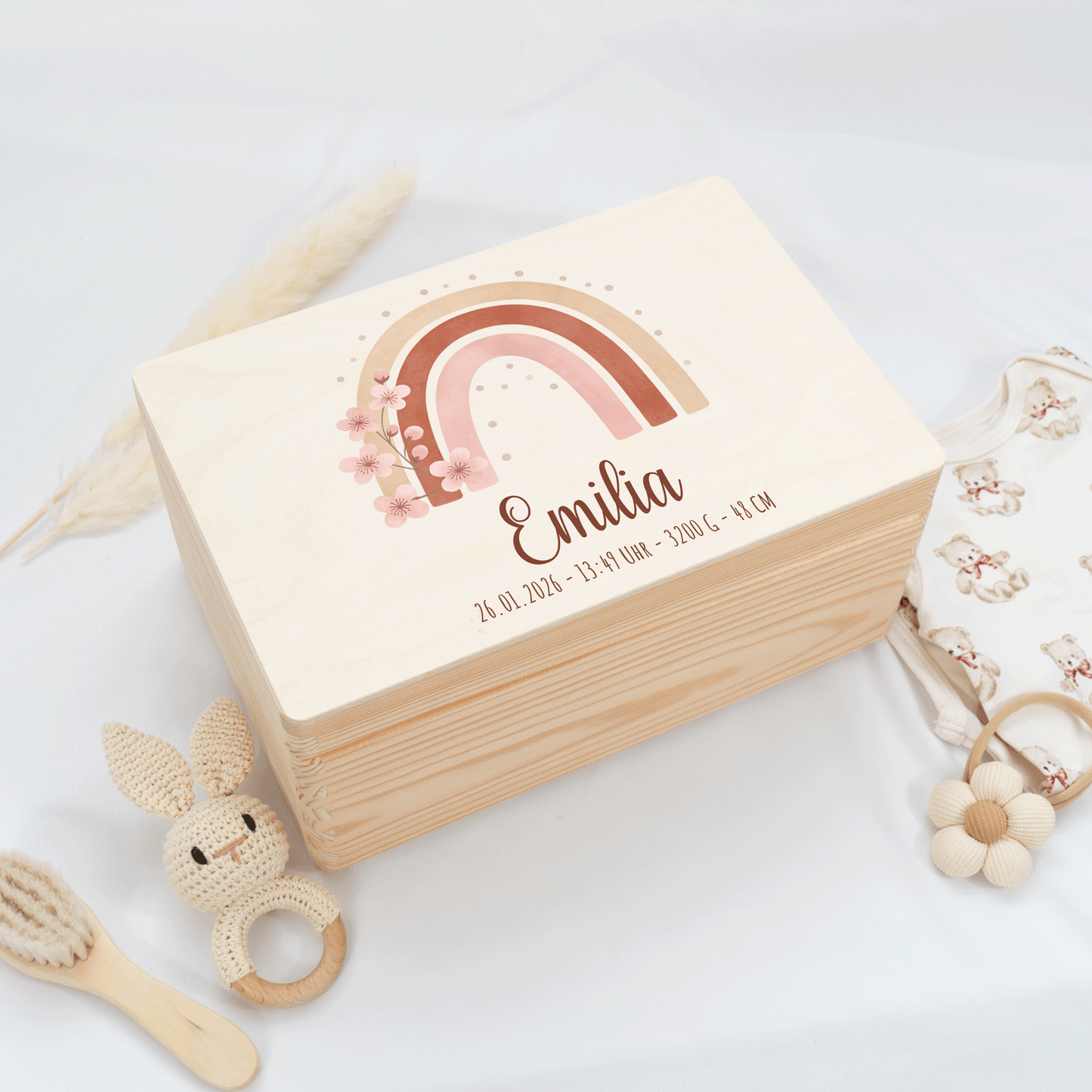 Personalisierte Erinnerungskiste - Boho Regenbogen