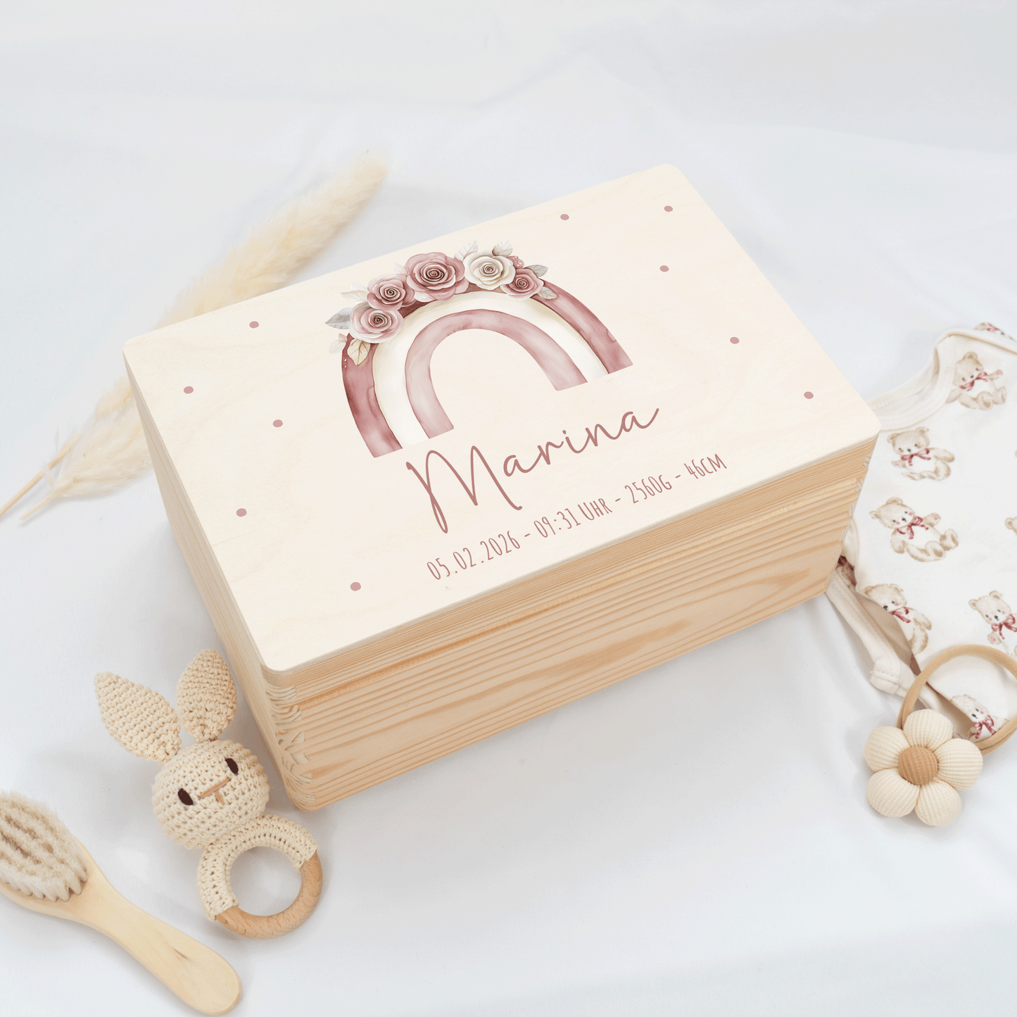 Personalisierte Erinnerungskiste - Pastell Rosa Regenbogen