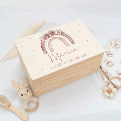Personalisierte Erinnerungskiste - Pastell Rosa Regenbogen