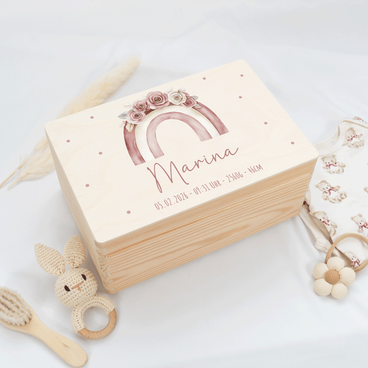 Personalisierte Erinnerungskiste - Pastell Rosa Regenbogen