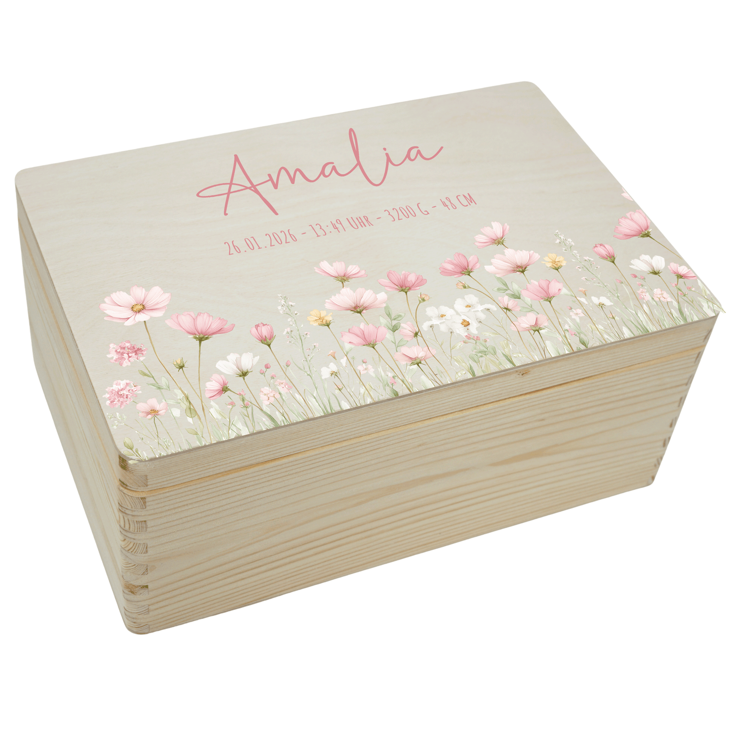 Personalisierte Erinnerungskiste - Rosa Blumenmotiv 3