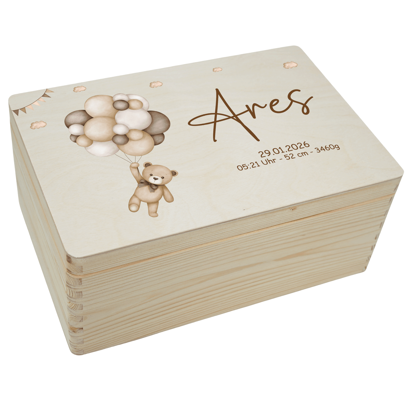 Personalisierte Erinnerungskiste - Beige Teddy & Girlanden