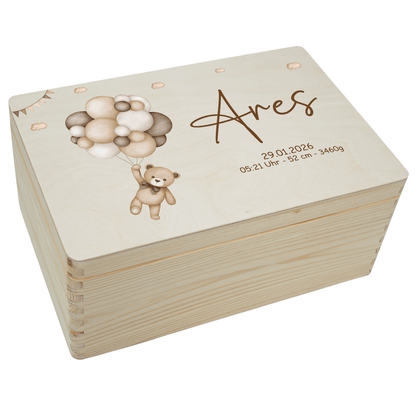Personalisierte Erinnerungskiste - Beige Teddy & Girlanden