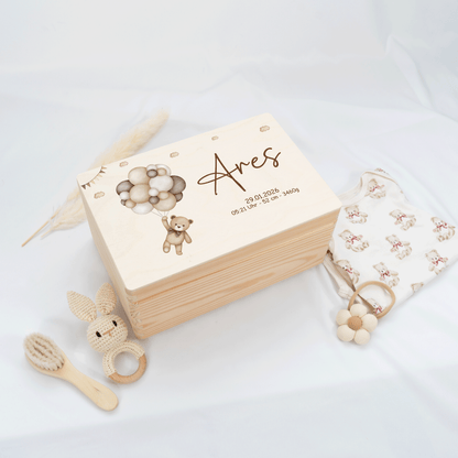Personalisierte Erinnerungskiste - Beige Teddy & Girlanden
