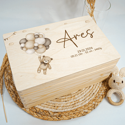 Personalisierte Erinnerungskiste - Beige Teddy & Girlanden