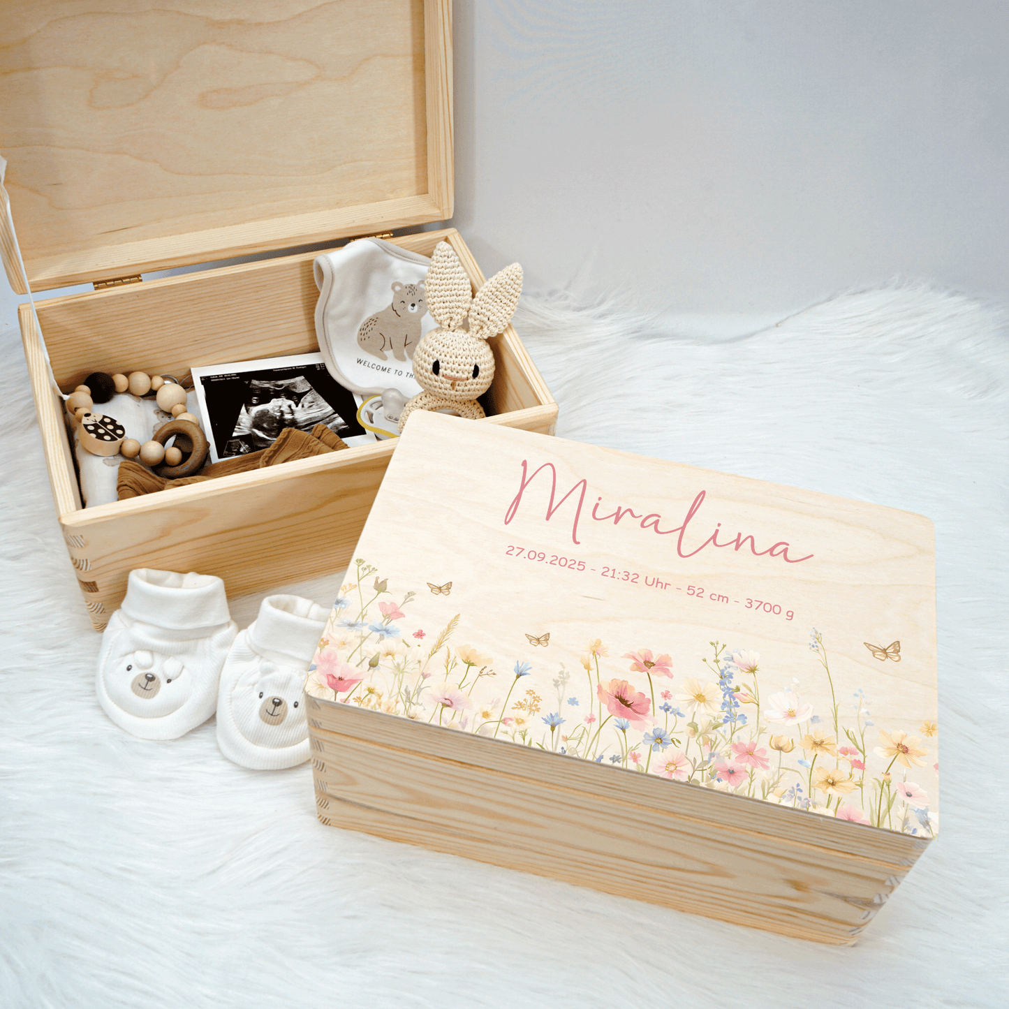 Personalisierte Erinnerungskiste - Rosa Blumenmotiv 2