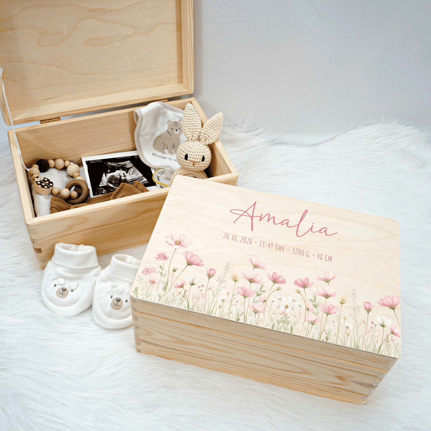 Personalisierte Erinnerungskiste - Rosa Blumenmotiv 3